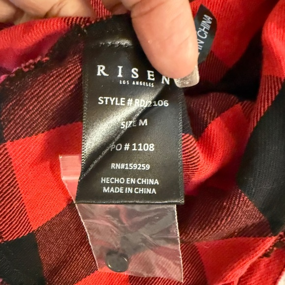 RISEN LOS ANGELES RED & BLACK LONG HOODED FLANNEL SHACKET - Picture 7 of 8